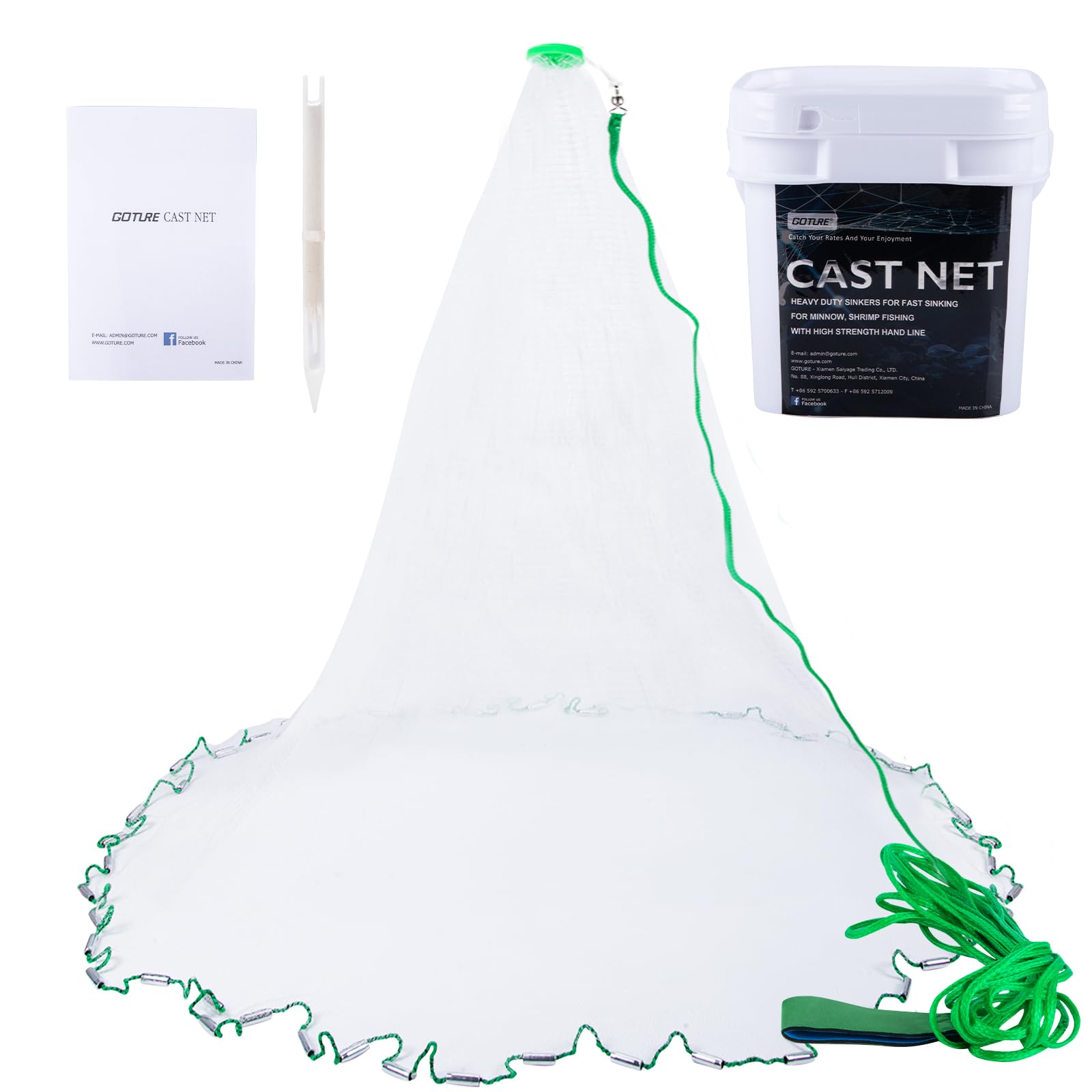 Goture American Fishing Cast Net Saltwater Freshwater, 3/8inch Mesh Size Casting Net for Bait Fish Shrimp Trap,Strong Zinc Sinker, 4ft Radius Throw Cast Net with Needle