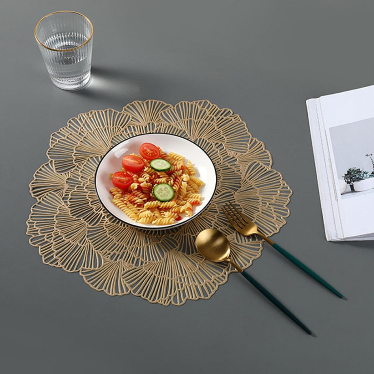 12 Piezas Manteles Individuales de Mesa de Ginkgo Dorado PVC