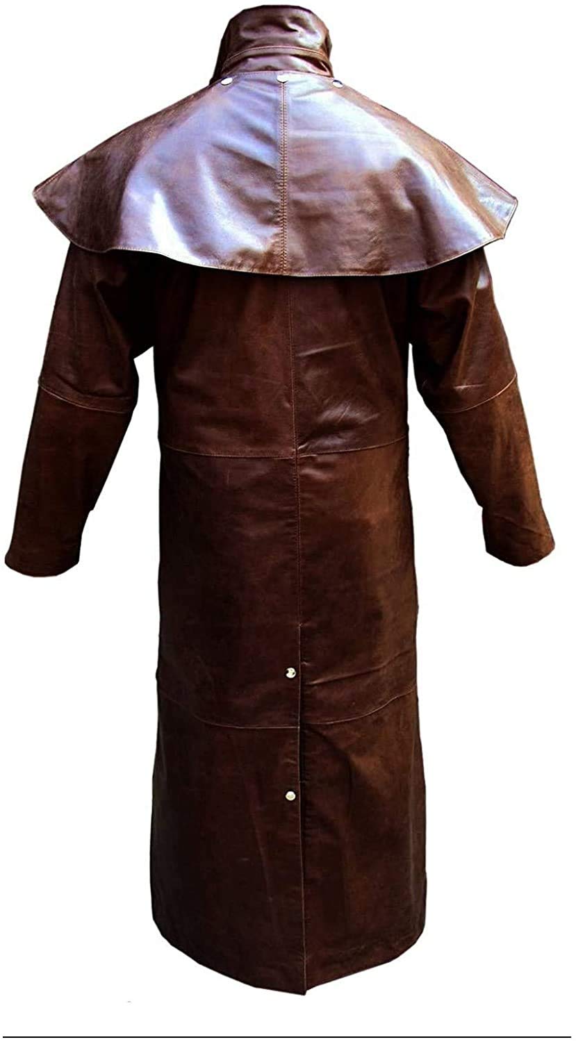Cappotto lungo da uomo, in vera pelle, colore: Nero