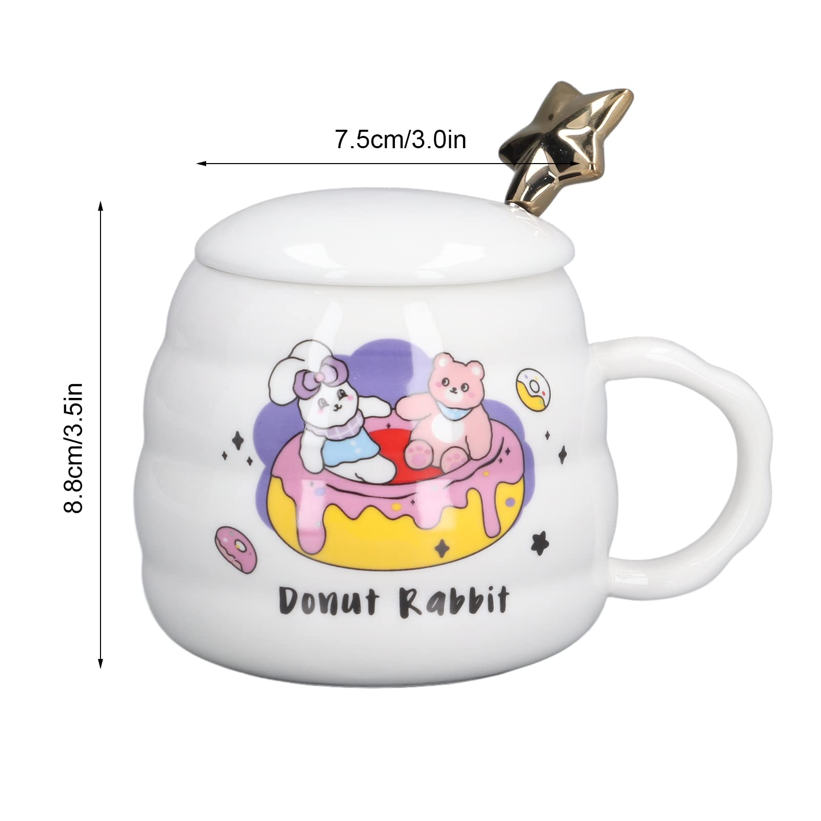 RANNYY Ceramic Coffee Cup,450ml Ceramic Coffee Cup Cute Tea Mug with Lid Spoon for Office Home Holiday Gifts(Donut) - Image 4