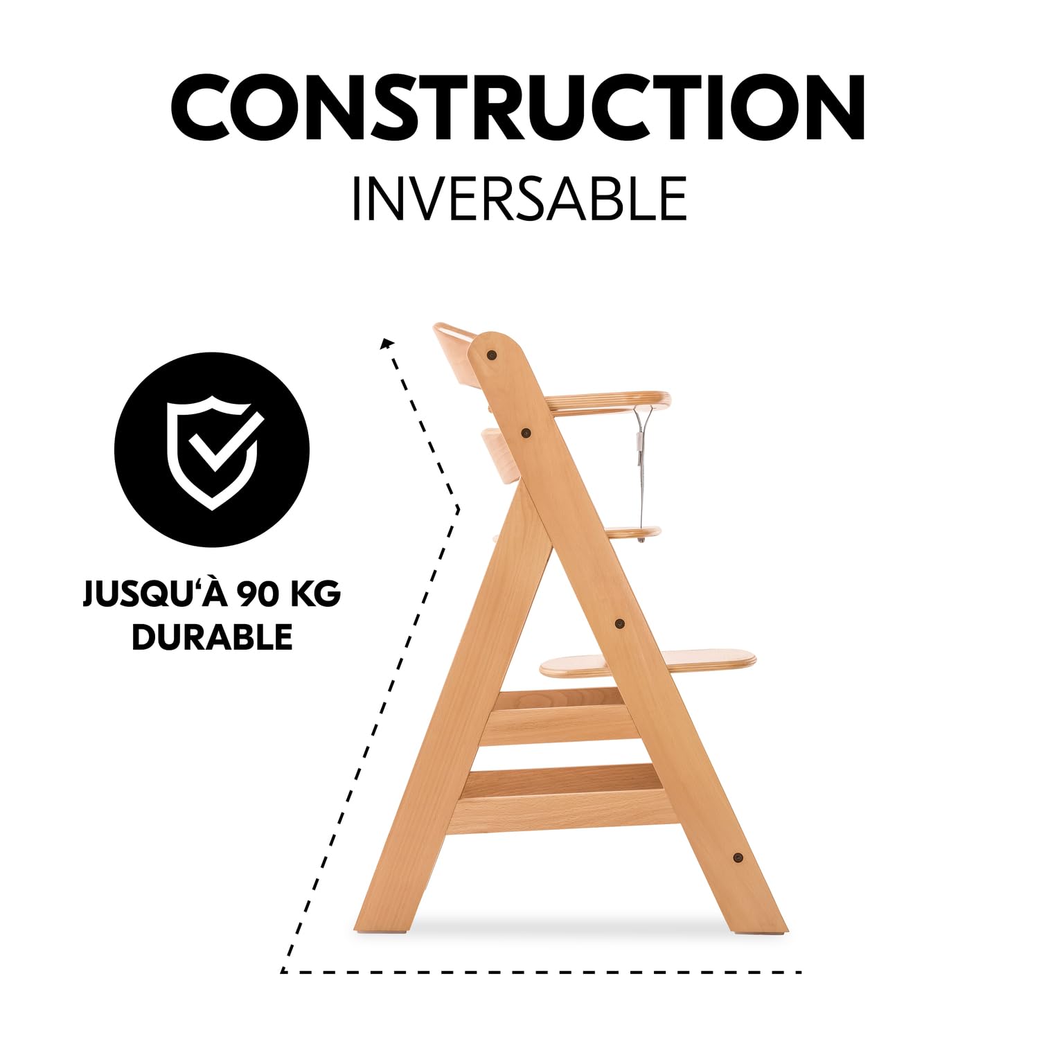 hauck Chaise Haute Bébé Alpha Plus, Évolutive dès 6 Mois, Inclus Harnais 5 Points, Barre de Sécurité, Réglable, Jusqu'à 90 kg, Bois FSC - Nature