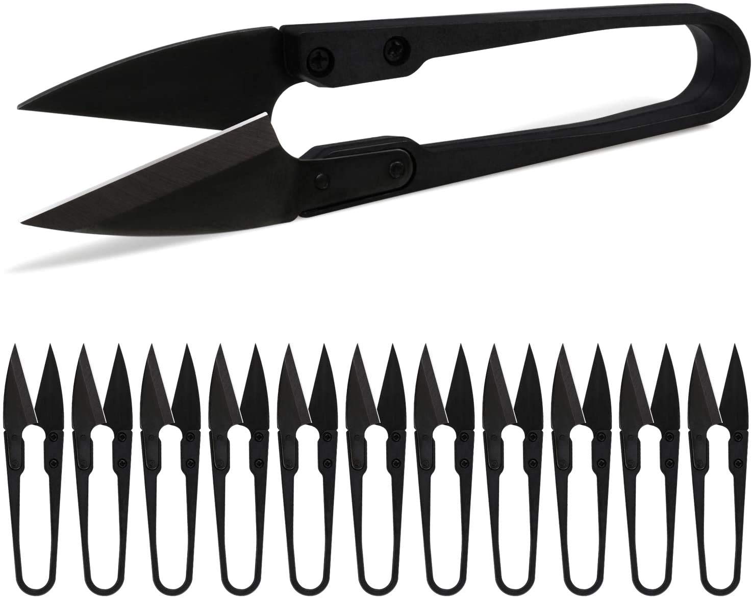 True-Ally 4" Sewing Scissors Set - Carbon Steel Trimming Nipper Yarn Lightweight Thread Cutter - Portable Mini Embroidery Clipper Stitching Snip for DIY, Household Supplies (12Pcs, Black)