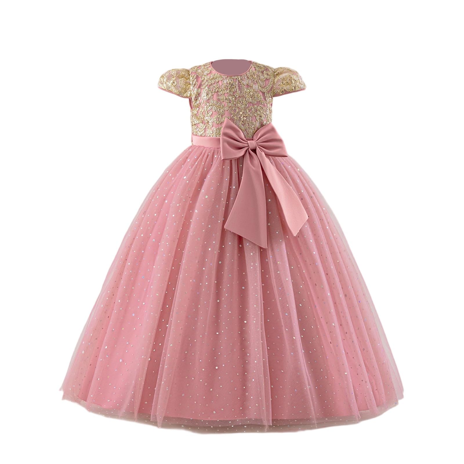 Vestido de niña de princesa, vestido de baile, vestido de tul, encaje bordado, lazo, línea A, vestido de fiesta, vestido de fiesta para bodas, fiestas, cumpleaños