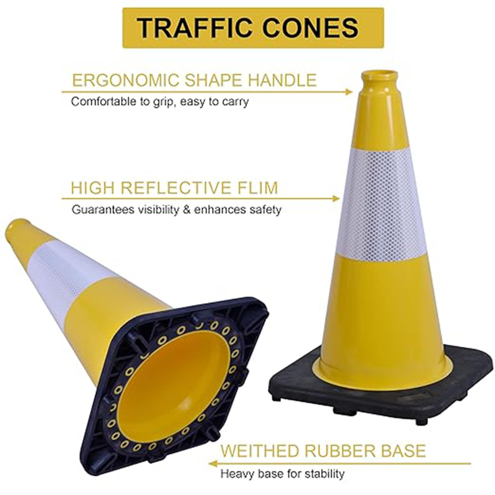 Cône de Signalisation Multi-Usages Pliable Cône de Sécurité Jaune avec Collerette Réfléchissante et Ruban de Signalisation Supplémentaire pour Parking(Color:2pack)