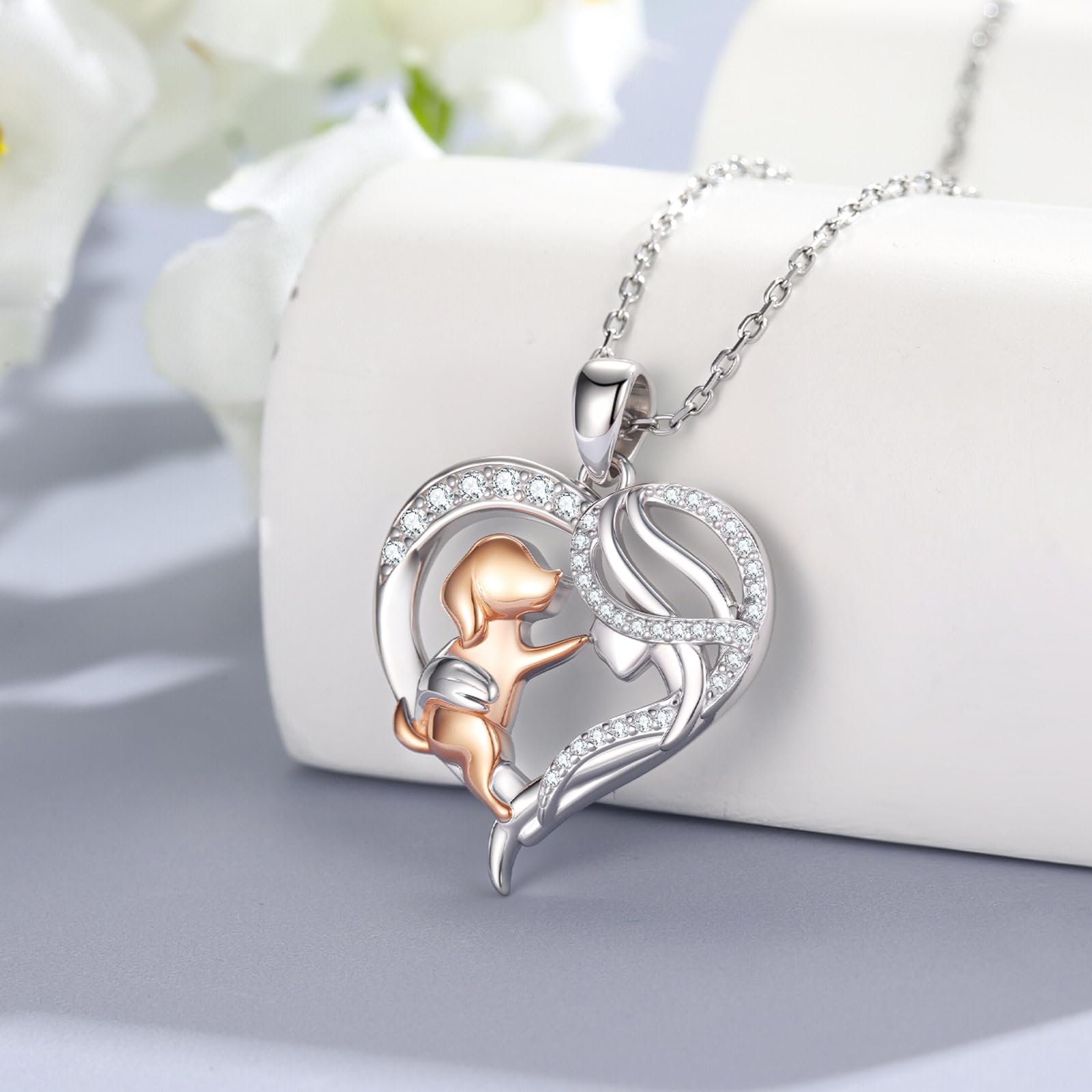 KoyeKei Dog Necklace for Women 925 Sterling Silver Dog with Women Heart Pendant Necklaces Puppy Pet Jewelry Birthday Gifts for Wife Daughter