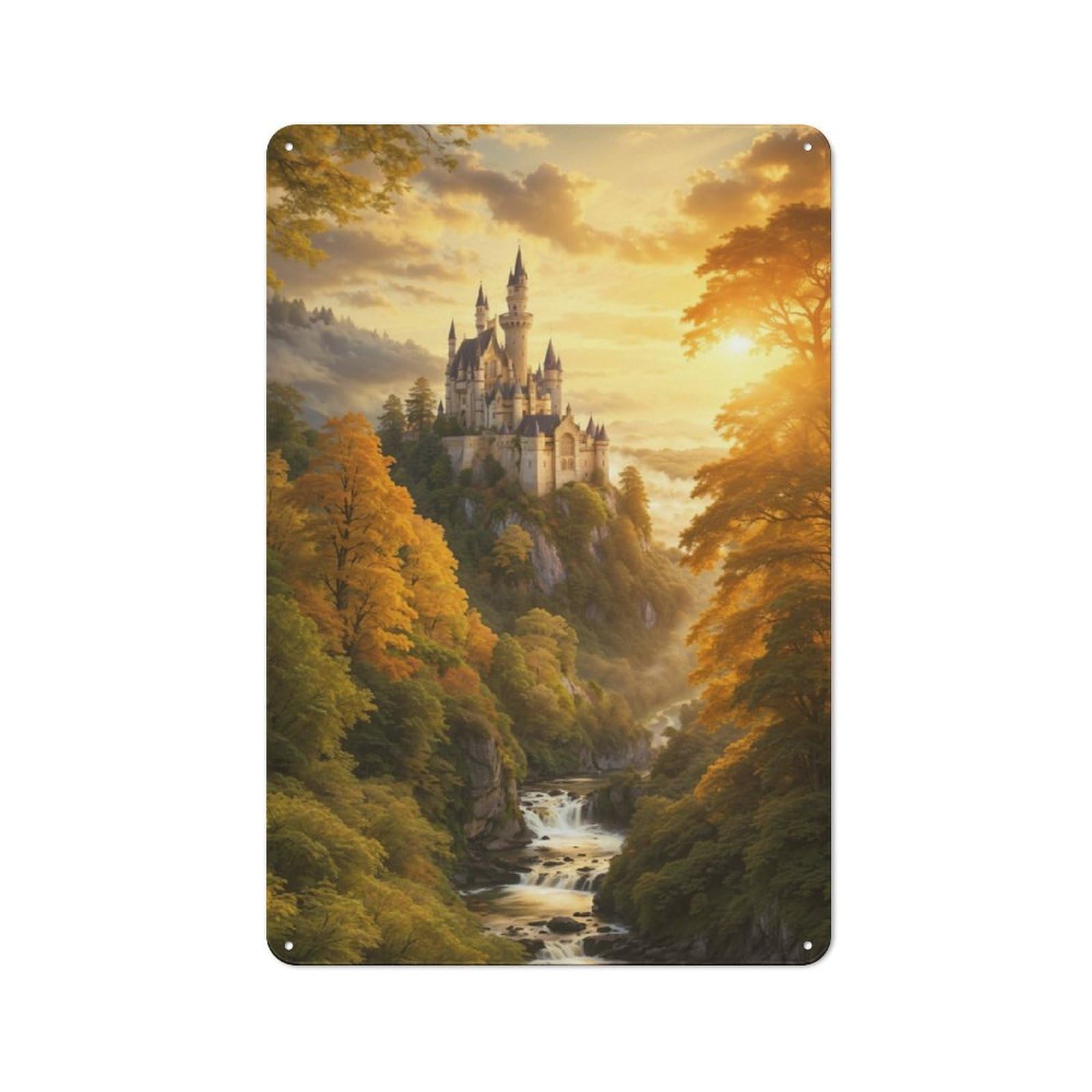 Junmoney Fairytale Fortress Vintage Metal Plaque 30X20cm For Man Cave Or Games Room, For An Autumn Update To Man Cave And Games Room
