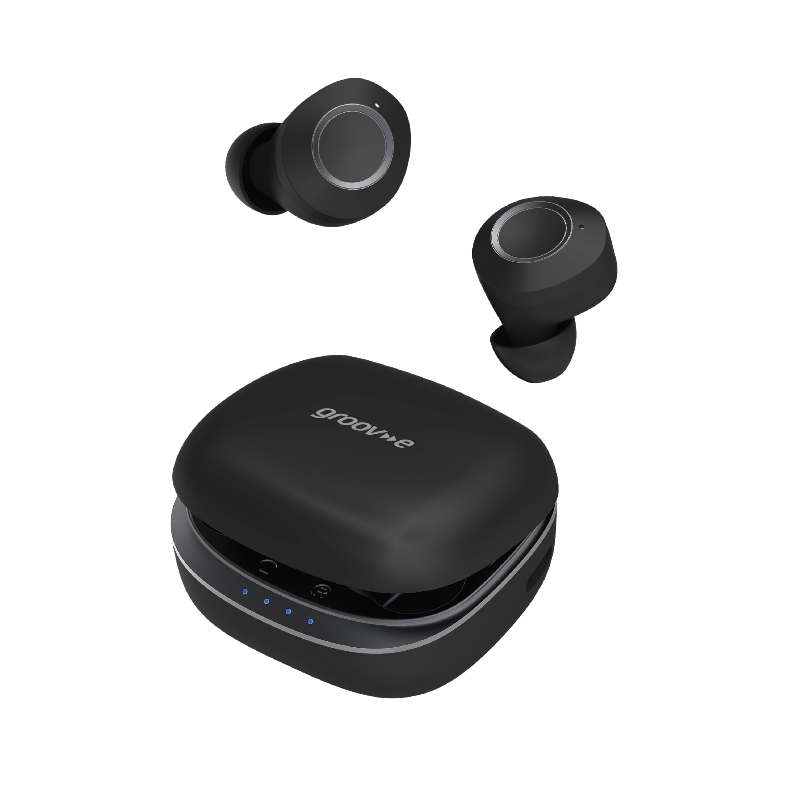groov e Music Buds True Wireless Earphones with Active Noise Cancelling - Touch Controls, Built-in Mic, Voice Assistant, Charging Case - Black