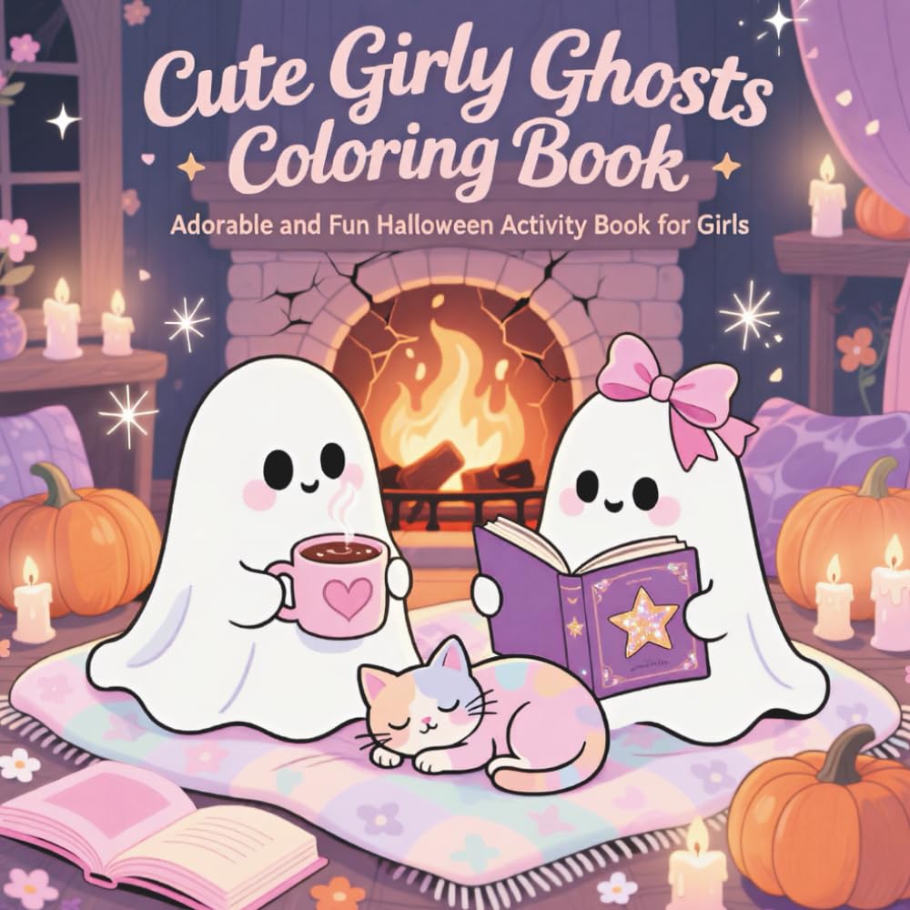Cute Girly Ghosts Coloring Book: Adorable and Spooky Fun Halloween Activity Book for Girls