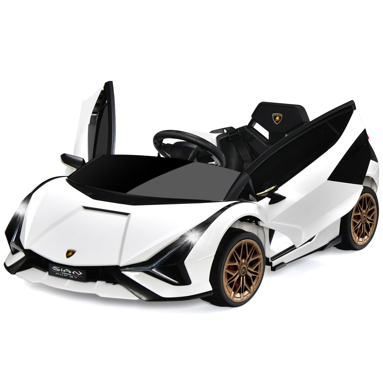 COSTWAY 12V Kids Electric Ride on Car with Remote Control, LED Lights, MP3, Music, Spring Suspension, Licensed Lamborghini Battery Powered Toy Vehicle for Boys and Girls (White)