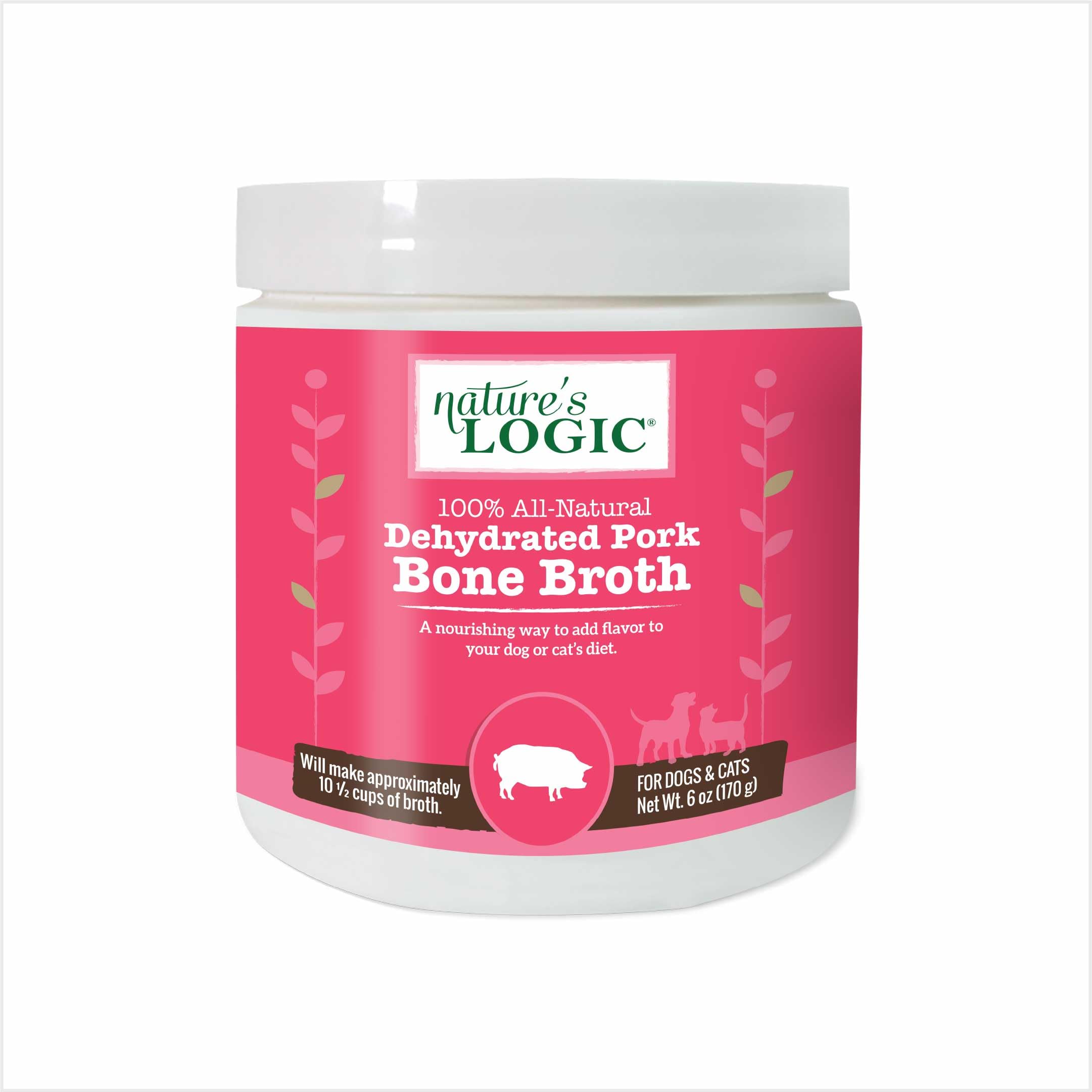 Nature's Logic Dehydrated Bone Broth Powder - 100% Natural Dog & Cat Topper - Rich in Glucosamine & Chondroitin - Boosts Immune System - Gluten-Free, No Synthetic Ingredients – Pork, 6oz