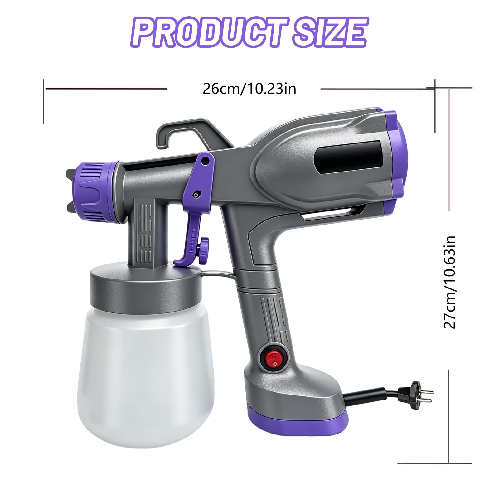 Sistema de pulverización de pintura, pulverizador eléctrico ultraligero con depósito de 800 ml, pistola de pintura eléctrica con 5 boquillas, 3 patrones de pulverización, pistola de pulverización para