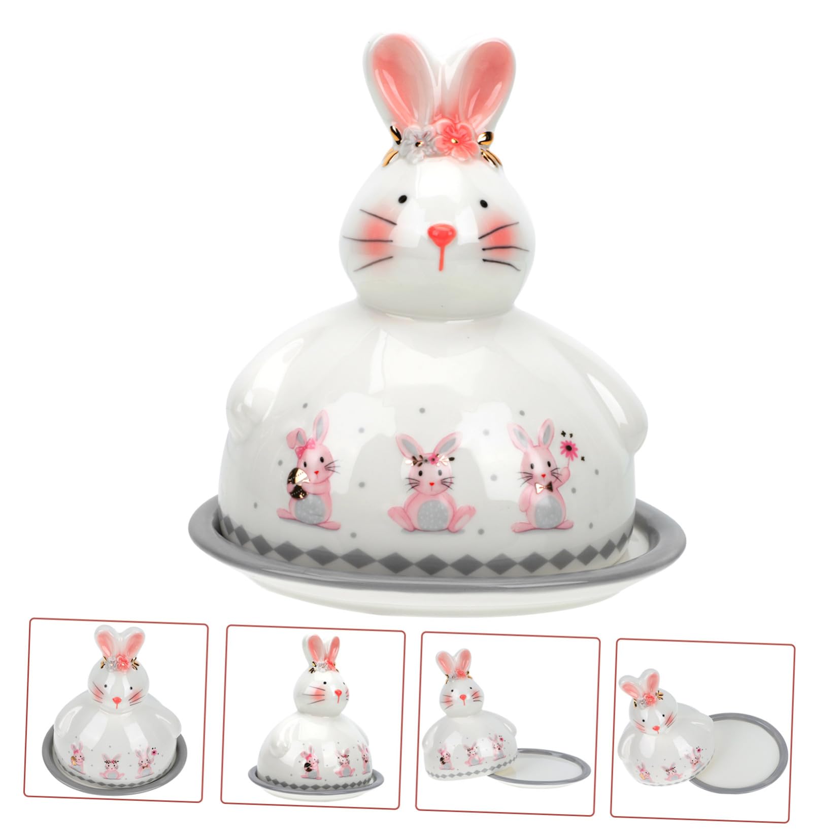 Beurrier en Céramique Lapin Couvercle, Plateau à Beurre Multifonction, Taille Standard, Blanc, Cuisine et Saveurs Maison, Plateau à Dessert et Collations Pratique