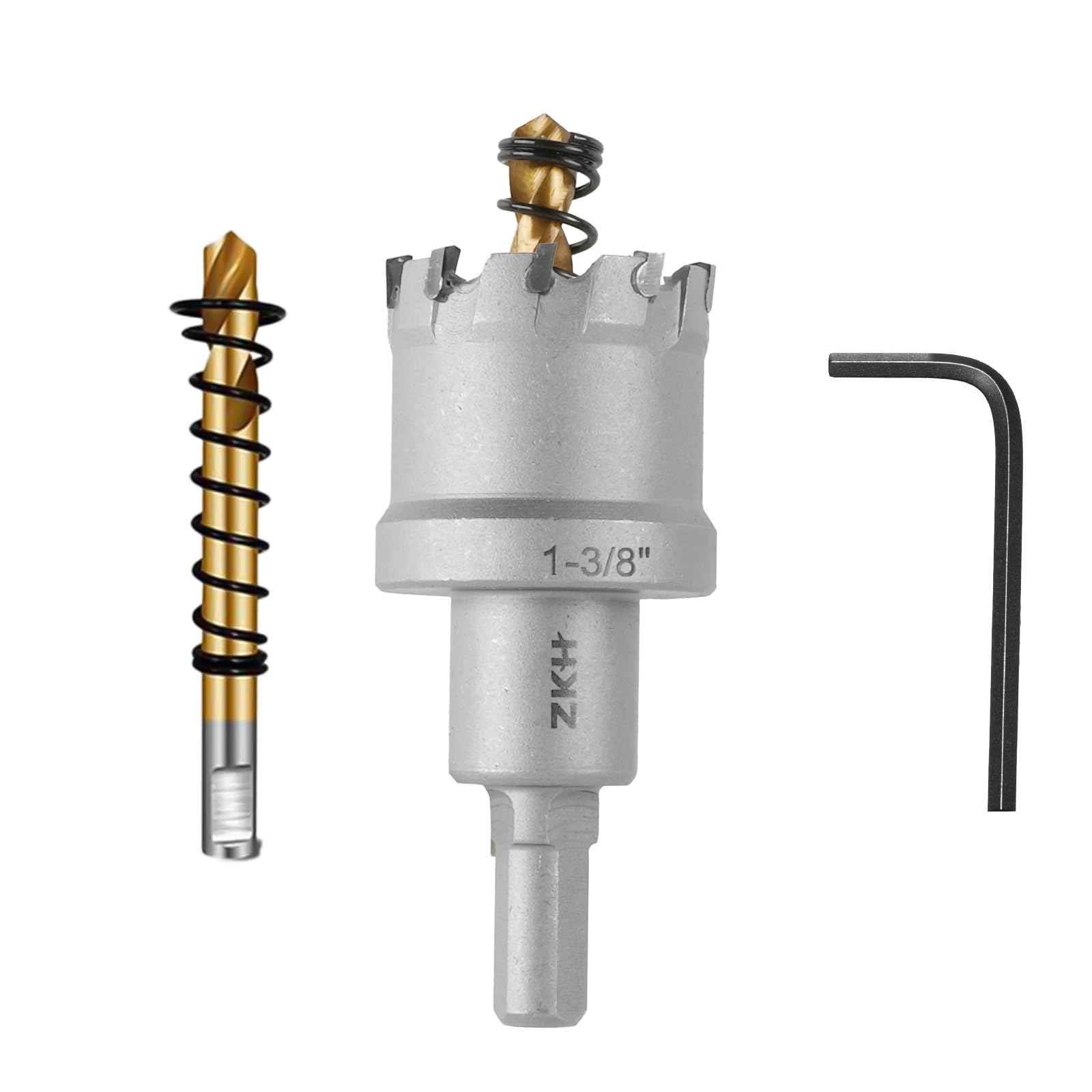 ZKH 1-3/8 Inch Carbide Hole Saw Drill Bit for Hard Metal, Tungsten Carbide Tipped Hole Saw Cutter with 2Pcs Titanium-Plated Pilot Drill bit, Great for