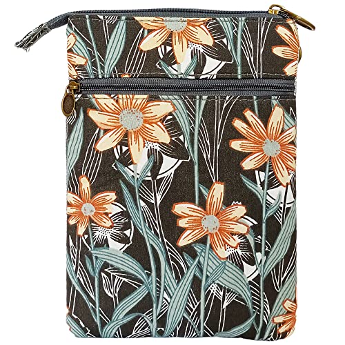 Image of LassZone Canvas Cute Crossbody Bags for Women Mini Shoulder Handbag Cell Phone Purse Wallet Leaves Pattern Coin Pouch, Style 2:black Grey, 19x14x2 cm