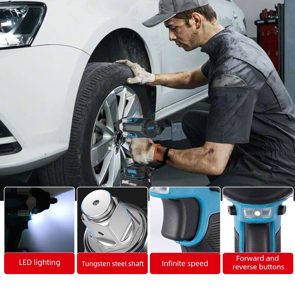1800N.M Avvitatore a percussione a batteria, 1/2", compatibile con Makita 18 V, avvitatore a percussione multifunzione con luce LED, con 1 batteria, 7200 rpm, 5 velocità, per auto e casa