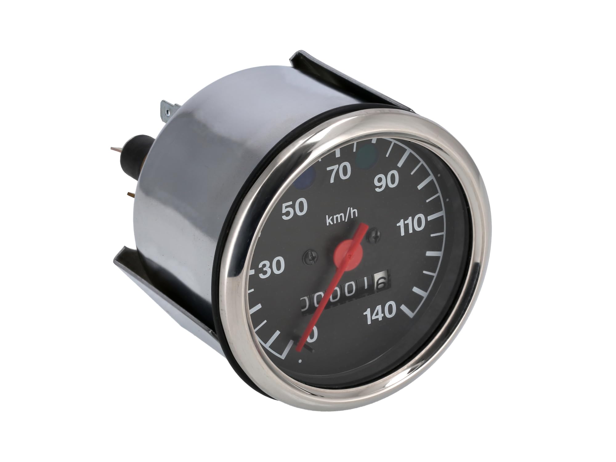 Tachometer Ø80mm, bis 140km/h, Kontrollleuchten BLAU + GRÜN - für MZ ETZ