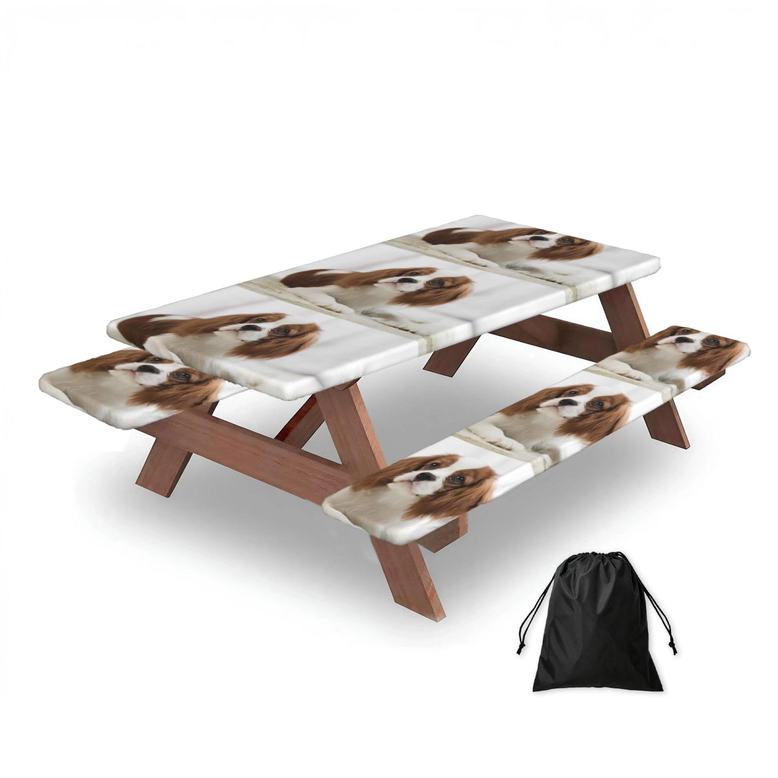 Dopklna As Picture Cavalier King Charles Spaniel Brown Spaniel, Picnic Table Cover With Bench Covers -Waterproof Elastic Fitted Tablecloth For Garden Camping Patio 76X152cm