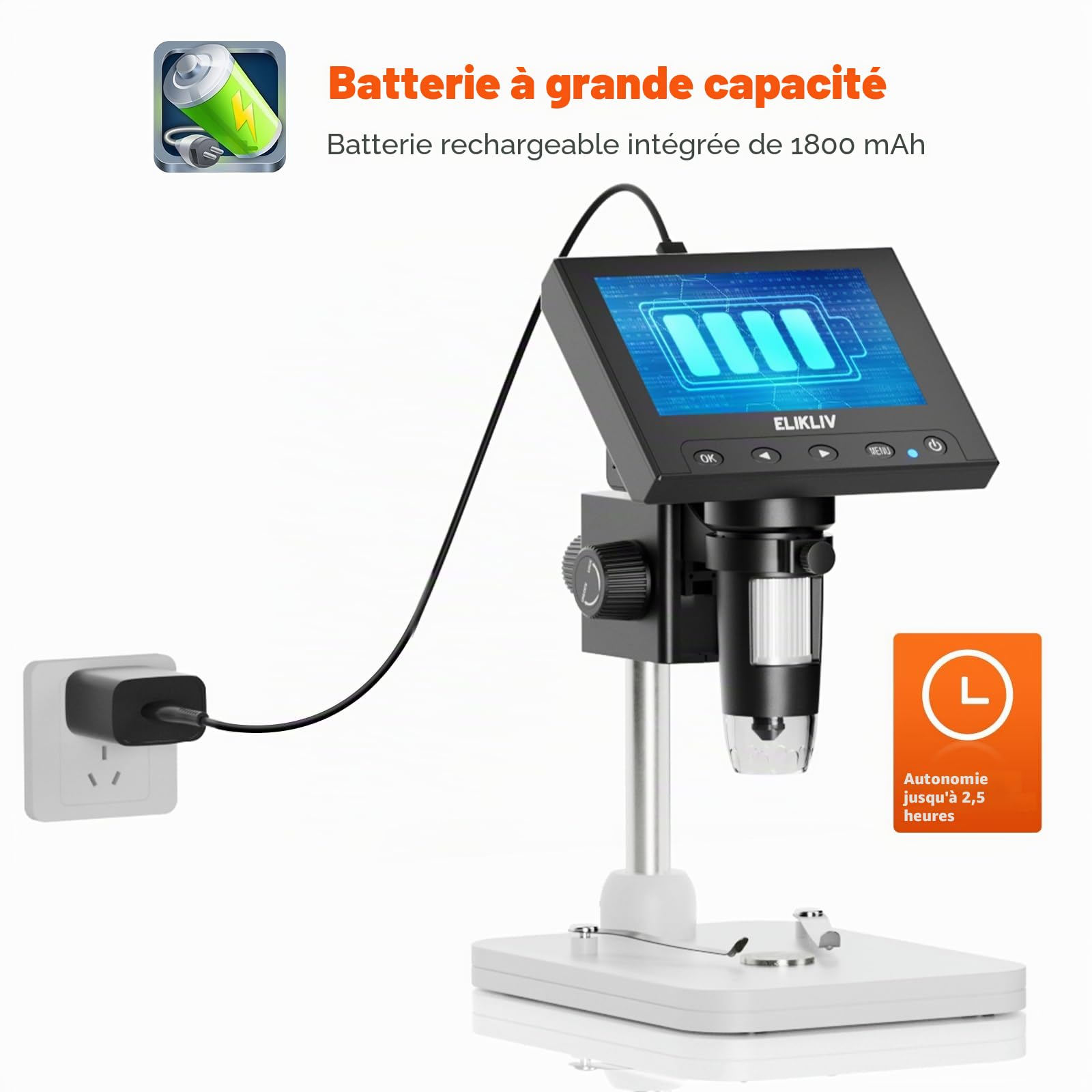 Elikliv Microscope numérique LCD pour pièces de Monnaie 1000x, Loupe avec 8 LED réglables, Vue PC Compatible avec Windows, EDM4, 4,3 Pouces