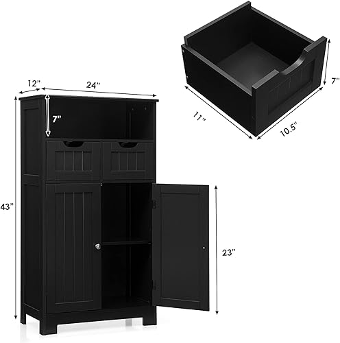 Miniatura 3 de Tangkula - Armario de baño con un estante abierto, dos puertas y dos cajones ajustables, armario de pie para cocina, armario para sala de estar,