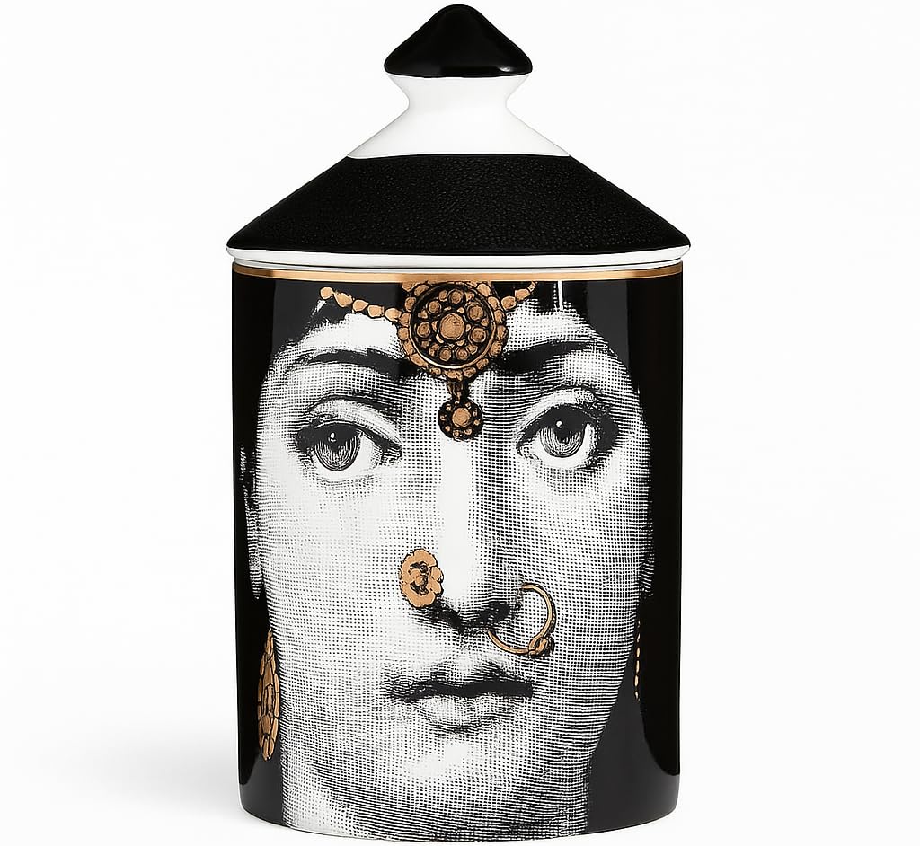 Alphadesignluxe Women's Floral Yellow Decorative Candle Holder Handcrafted Aromatherapy Candle Jar Italian Designer Décor Fashionable Tabletop Vase Modern Art Face Eyes Lips Centerpiece. (Floral Yellow)