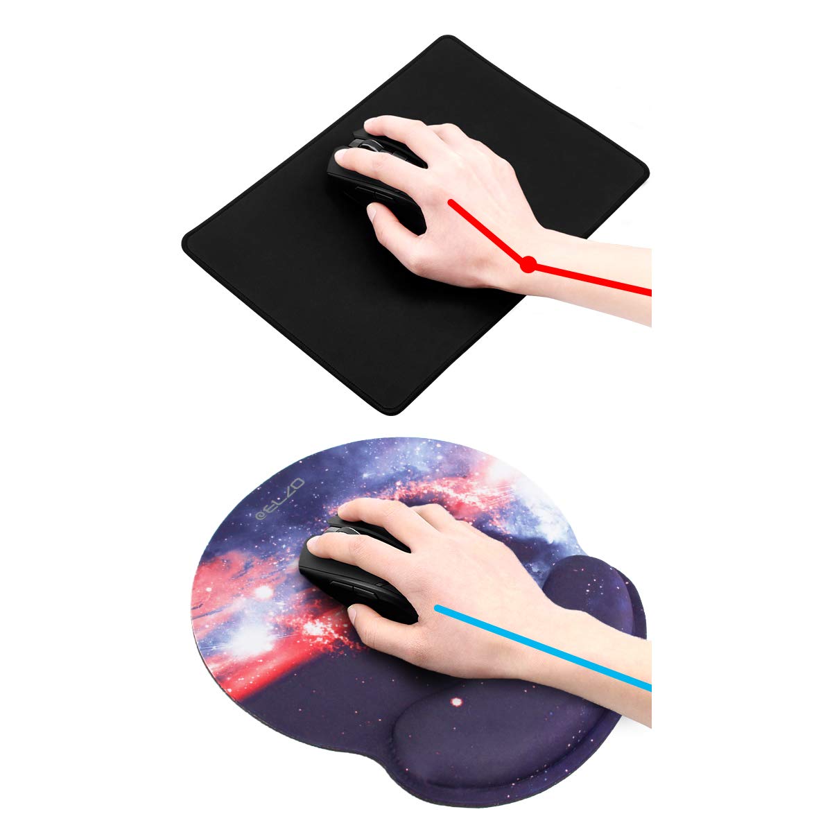 ELZO Cuscini Poggiapolsi per Mouse e Tastiera,Memory Foam Qualità premium - Anti-tendinite, Base in Gomma Antiscivolo, Design Ergonomico per PC, Laptop o Desktop, Gioco, Lavoro
