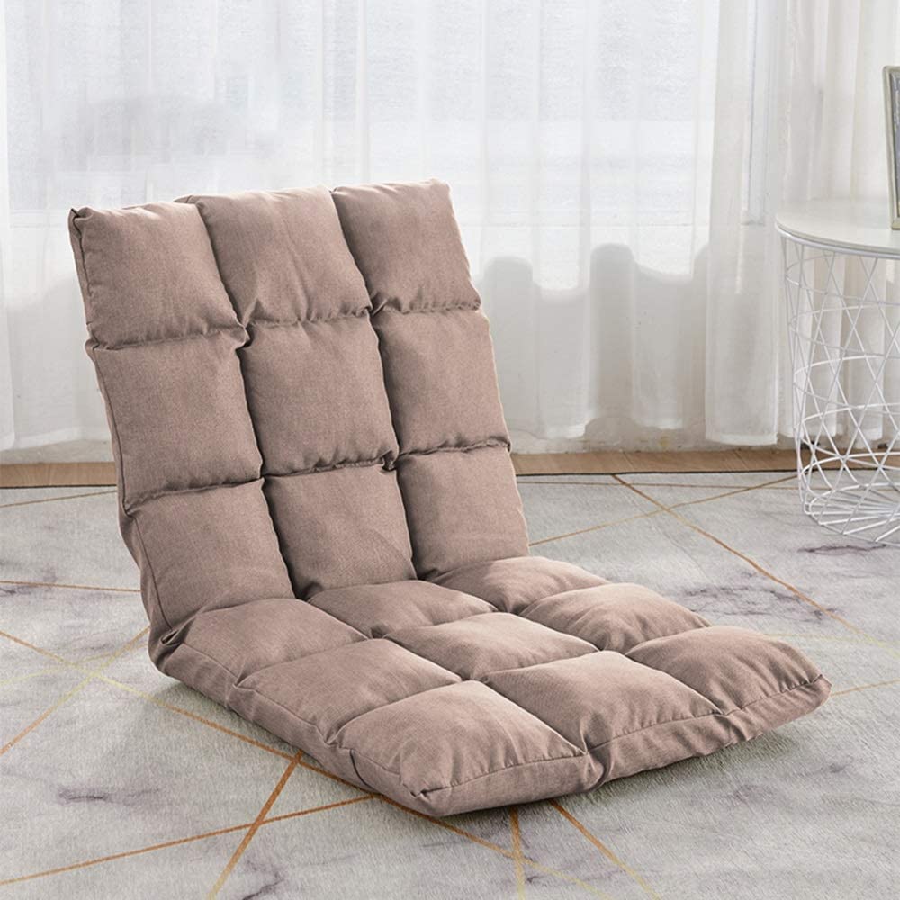 Silla de suelo caqui con respaldo, 5 engranajes ajustables, extraíble y lavable, silla de meditación plegable, comodidad de asiento individual