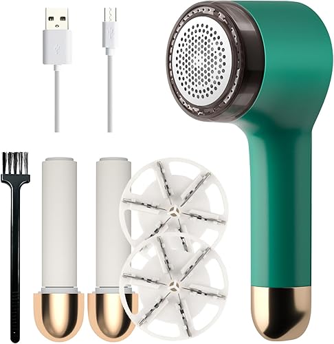 Afeitadora de tela afeitadoras de suéter para eliminar pelusas removedor eléctrico de pelusa recargable con 6 hojas y 2 rodillos de pelusa removedor