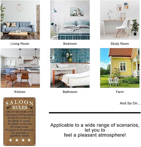 Miniatura 2 de Retro Metal Sign Saloon Rules Western Primitive Country Rustic,Text Art Poster Home Wall Decor, For Bedroom, Living Room, Bar,