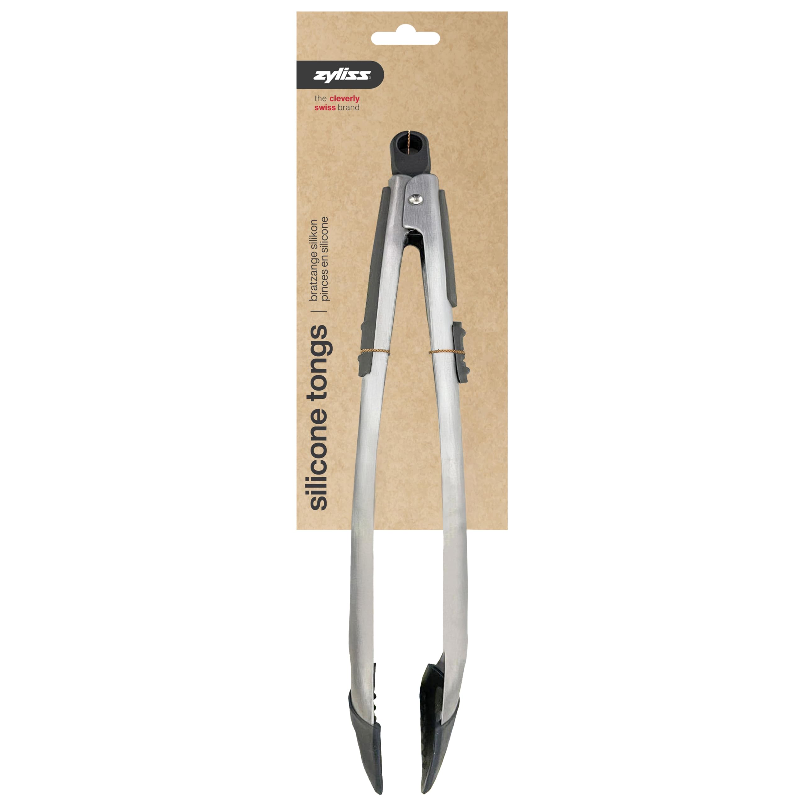 Tongs Silicone Tipped, Locks Together for Easy Storage/Ideal for Home Cooking and BBQ, Stainless Steel/Silicone, Silver/Black, Dishwasher Safe