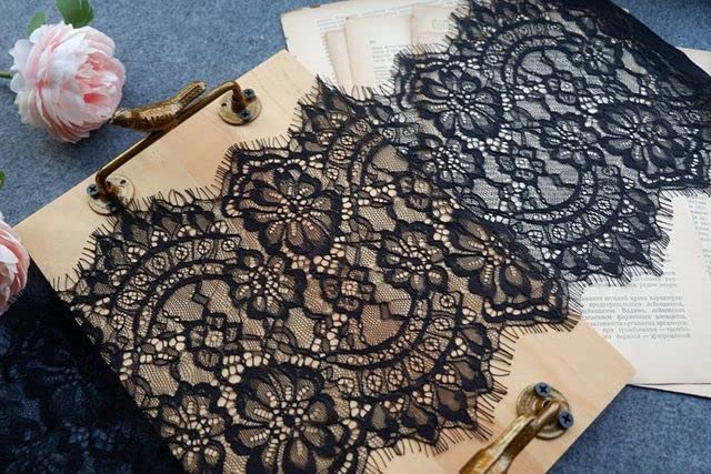 Koronkowa lamówka do rzęs, Czarno-biała koronka do rzęs 3m x 22,5cm(Black)