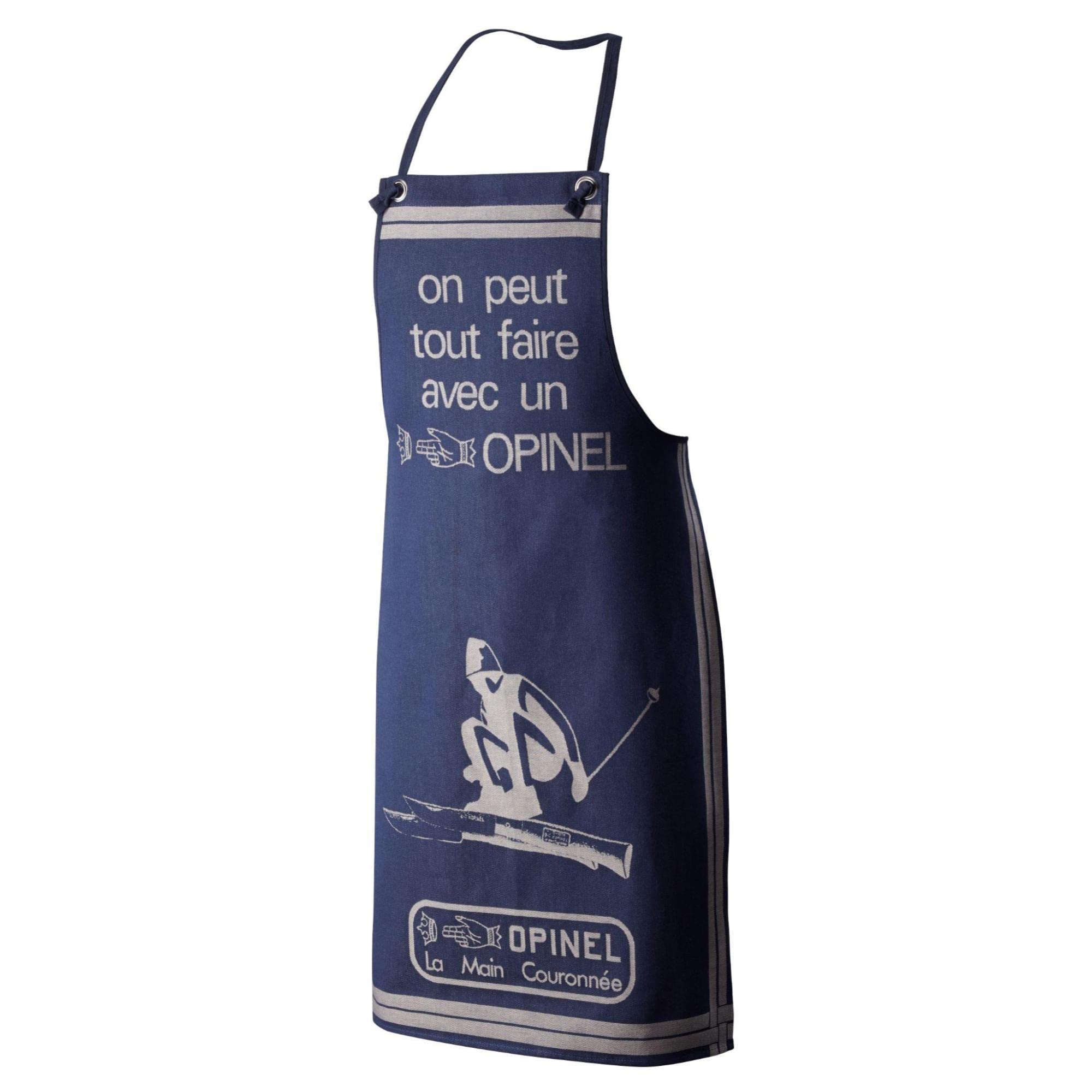 Opinel - Tablier Adulte Motif "On peut tout faire" - Tissage Jacquard 100% Coton - Haute Qualité - Lavage en Machine - Fabrication Française Traditionnelle