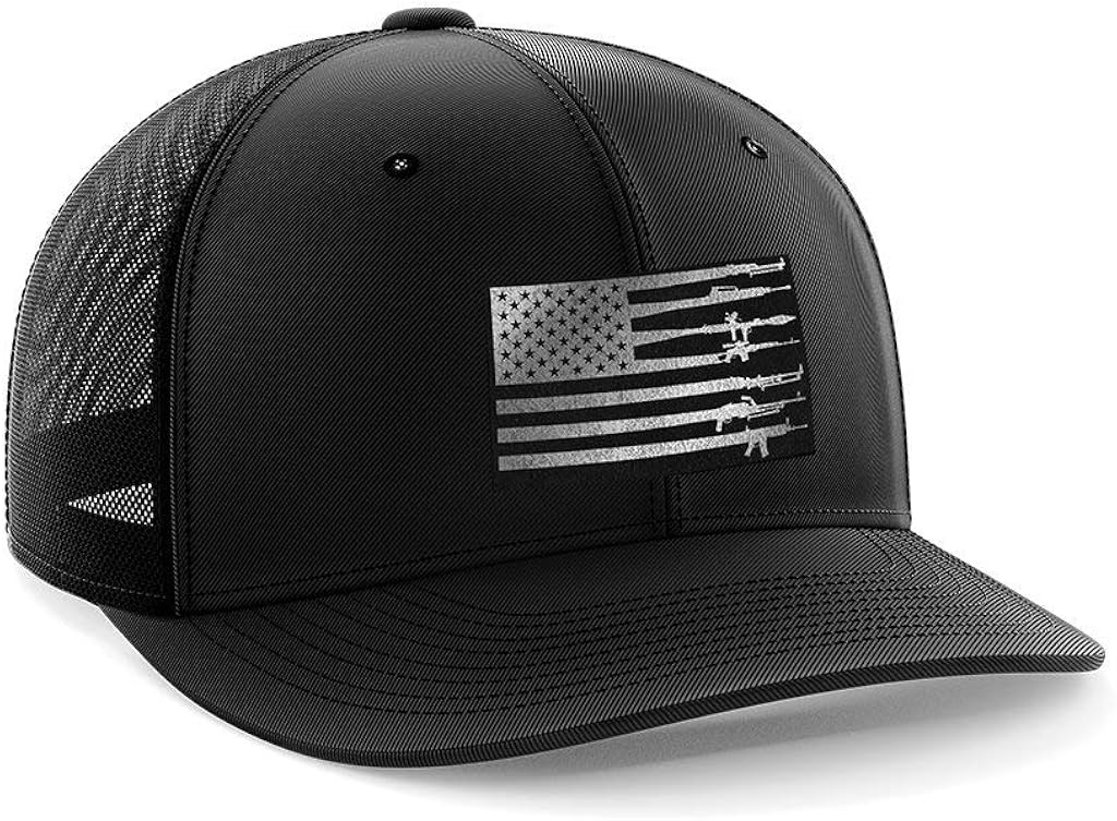 Rifle Flag Black Leather Patch Hat (Black/Black) Clothing