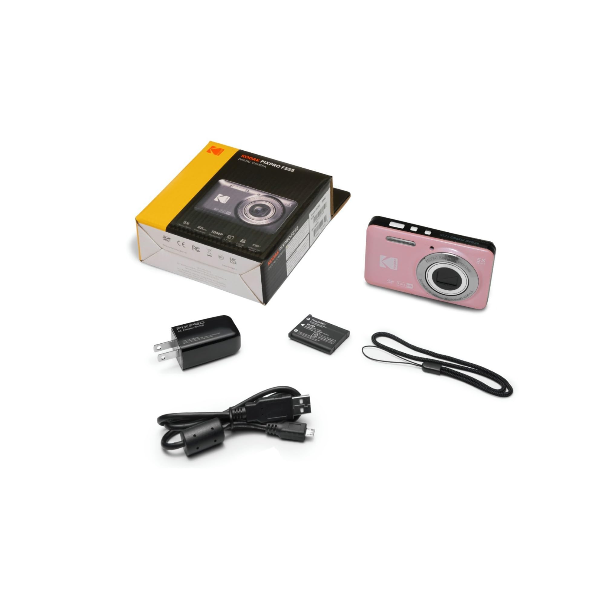 Kodak PixPro - Fotocamera digitale con zoom FZ55, 16 MP, 1080p, Full HD, con zoom ottico 5x, per vlogging (rosa pastello)