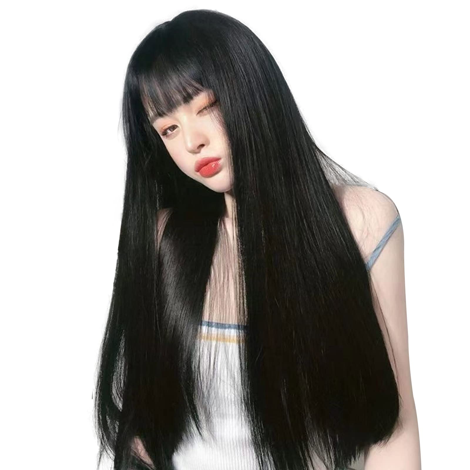 Amazon.co.jp: Villo ウィッグ ロング ストレート ウイッグ 黒髪 女装  