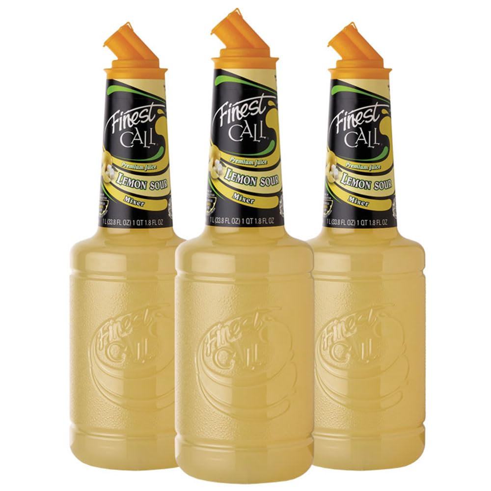 Finest Call Premium Juice Lemon Sour Drink Mix, Ready to Use, 1 Liter Bottle (33.8 Fl Oz), Pack of 3