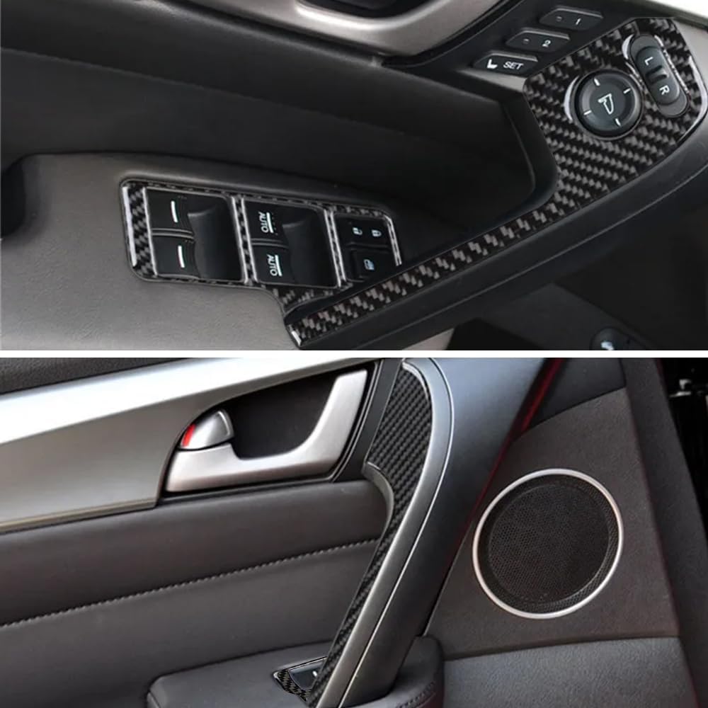 AeroBon TL Real Carbon Fiber Interior Trim Overlay Compatible with 2009–2014 Acura TL, 8-Piece Inner Door Armrest and Power Window Switch Panel Cover Trim Set