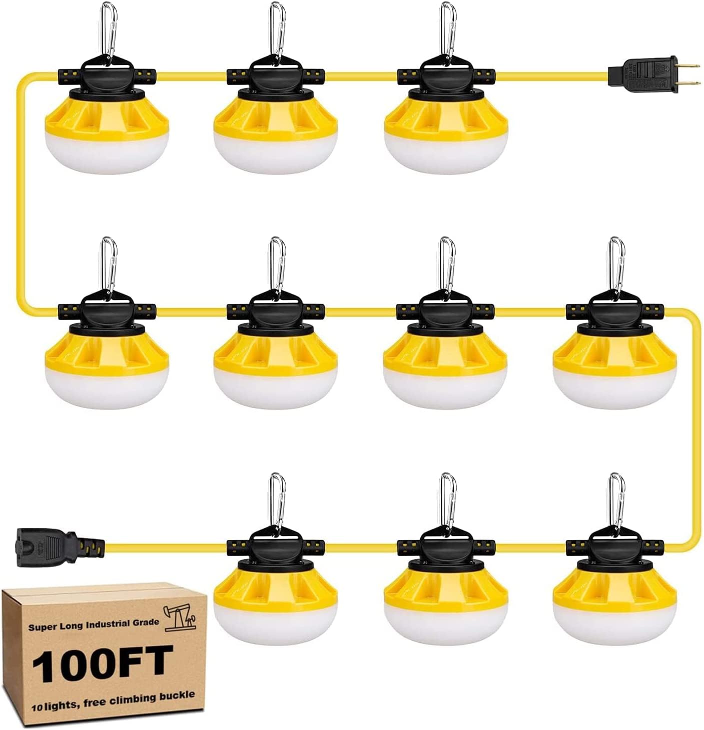 Cadena de luces LED de construcción de 100 pies, grado industrial, ideal para sitios de construcción, renovación, patio, cueva de mina, al aire libre y otras soluciones de iluminación al aire libre,