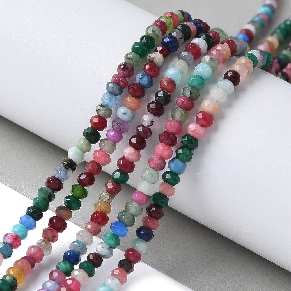 110Pcs/Strand Natural Malaysia Jade Rondelle Beads Strands Stone Beads Spacers for DIY Crafts Bracelets Necklace Jewelry Making 4x2~3mm,14" Mixed Color