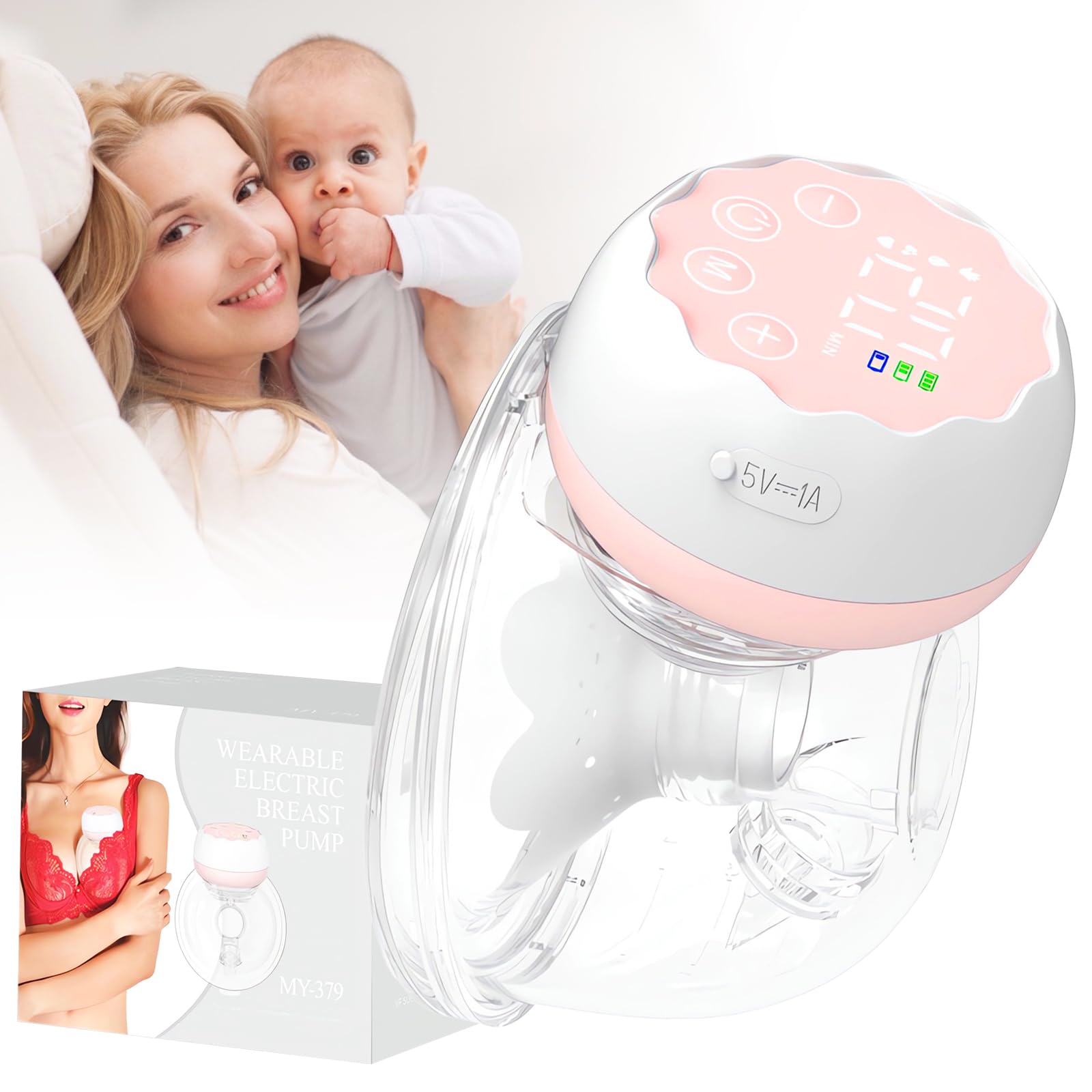 Tiralatte Elettrico a Mani libere, Indossabile Tiralatte Elettrico Portatile Senza fili, 4 Modalità e 12 Livelli, Silenzioso, Ricaricabile, Leggero con Display LED, BPA Free(Rosa)
