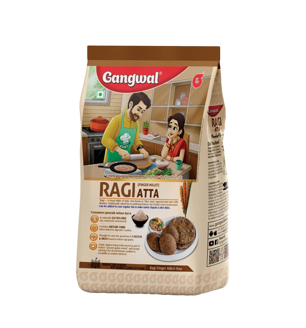 Gangwal Ragi Flour 500g | 100% Natural Finger Millet Flour | Ragi Atta/Nachni Atta/Kelvaragu Flour | Rich in Fibre & Calcium | No Preservatives