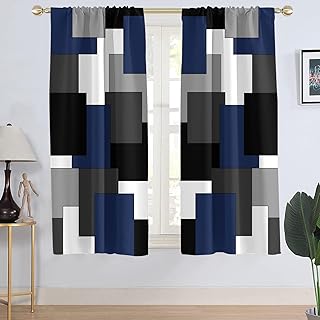 AAtter Blue and Black Window Curtain Navy White Grey Gray Mens Teen Boy ...