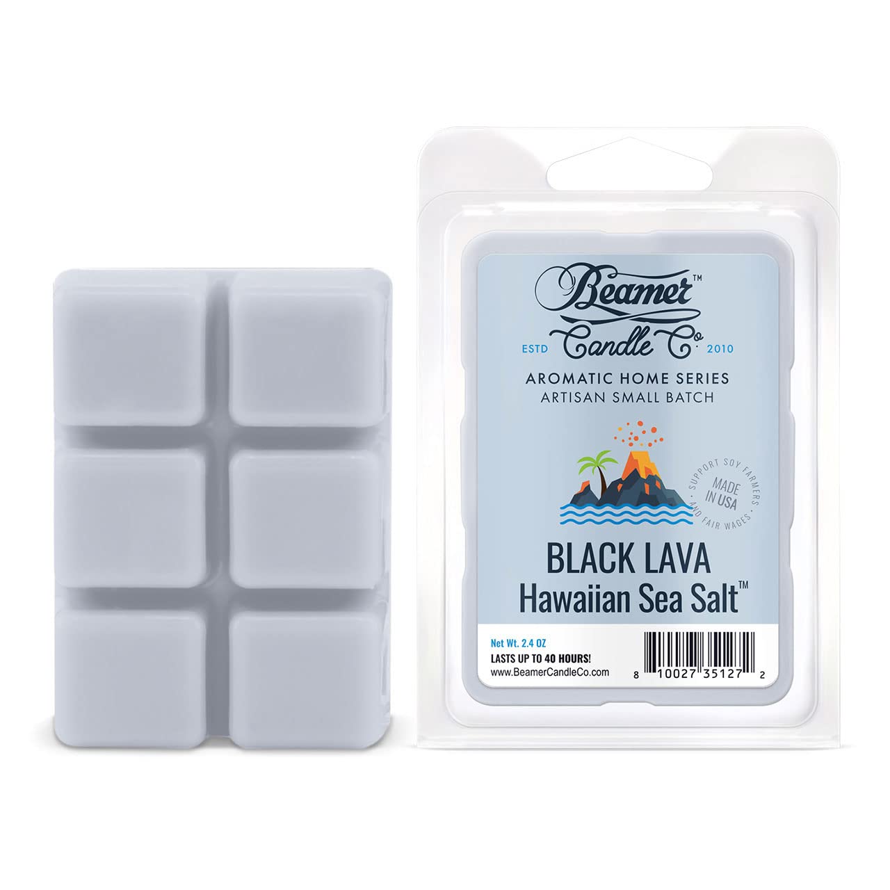 Black Lava Hawaiian Sea Salt Wax Melt – Ocean Breeze & Mineral Sea Salt Scent – 3 Packs of 6 Cubes by Beamer Candle Co.