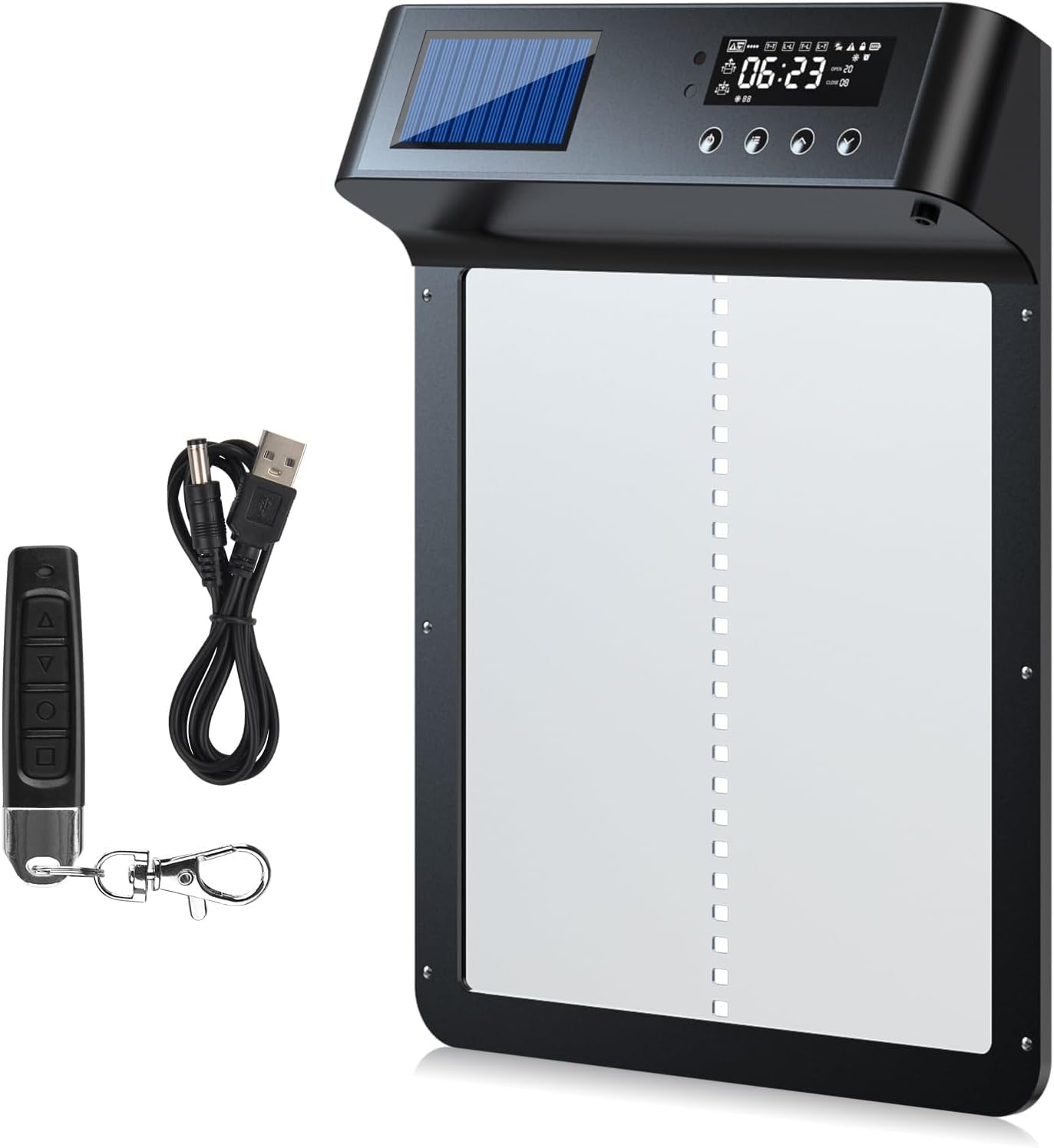 Relassy Automatic Chicken Coop Door Upgraded Solar Powered & Light Sensing Chicken Coop Door, Remote Control Electric Chicken Coop Door Anti-Pinch Design, Automatic On and Off