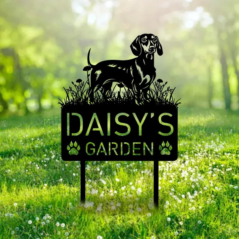 Personalised Dachshund Dog Garden Sign, Custom Metal Name Sign, Garden Ornaments, Pet Memorial Plaque, Dachshund Gifts, Backyard Decor, Dog Statue, Sausage Dog Silhouette Outdoor Decor