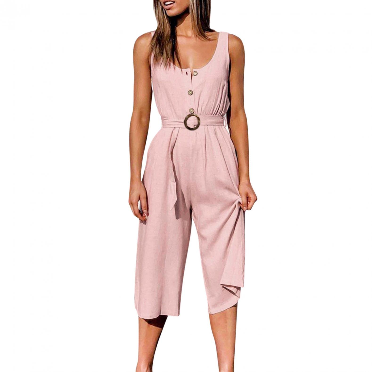 SonnenaJumpsuit Women's Elegant Dungarees Wide Leg V-Neck Plain Camisole Frenulum Belt Slim Fit Sexy Backless One-Piece Clothing Piece Jumpsuit