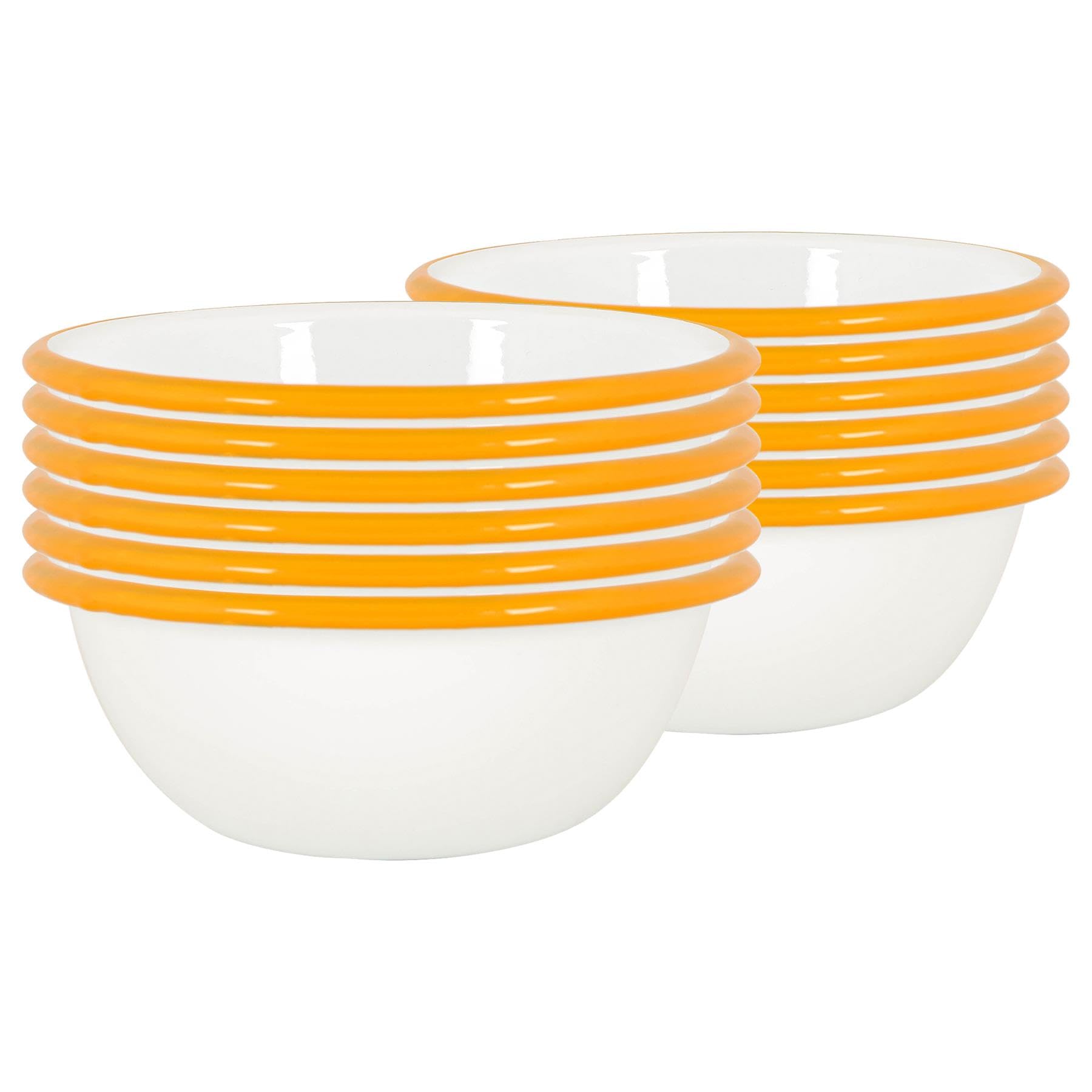 Argon Tableware Coloured Pasta Bowls - 16cm - Pack of 12 - Yellow Metal Enamel Cereal Lightweight Camping Serving Bowls for Snacks, Pasta, Cereal, Salad