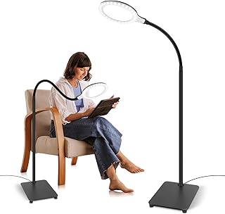Magnifying Floor Lamp with Light,Hands Free Magnifying Glass with Flexible Gooseneck,Dimmable Magnifier with Bright LED Light for Reading Close Work Craft