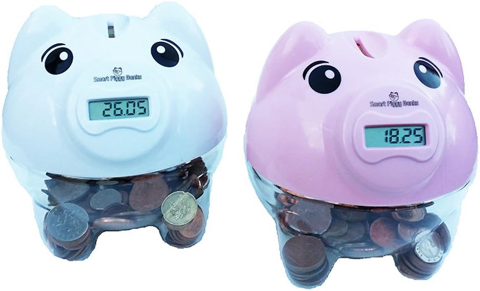 Smart Coin Counting Digital Money Box Piggy Bank UK Coins Pink Or White (White)
