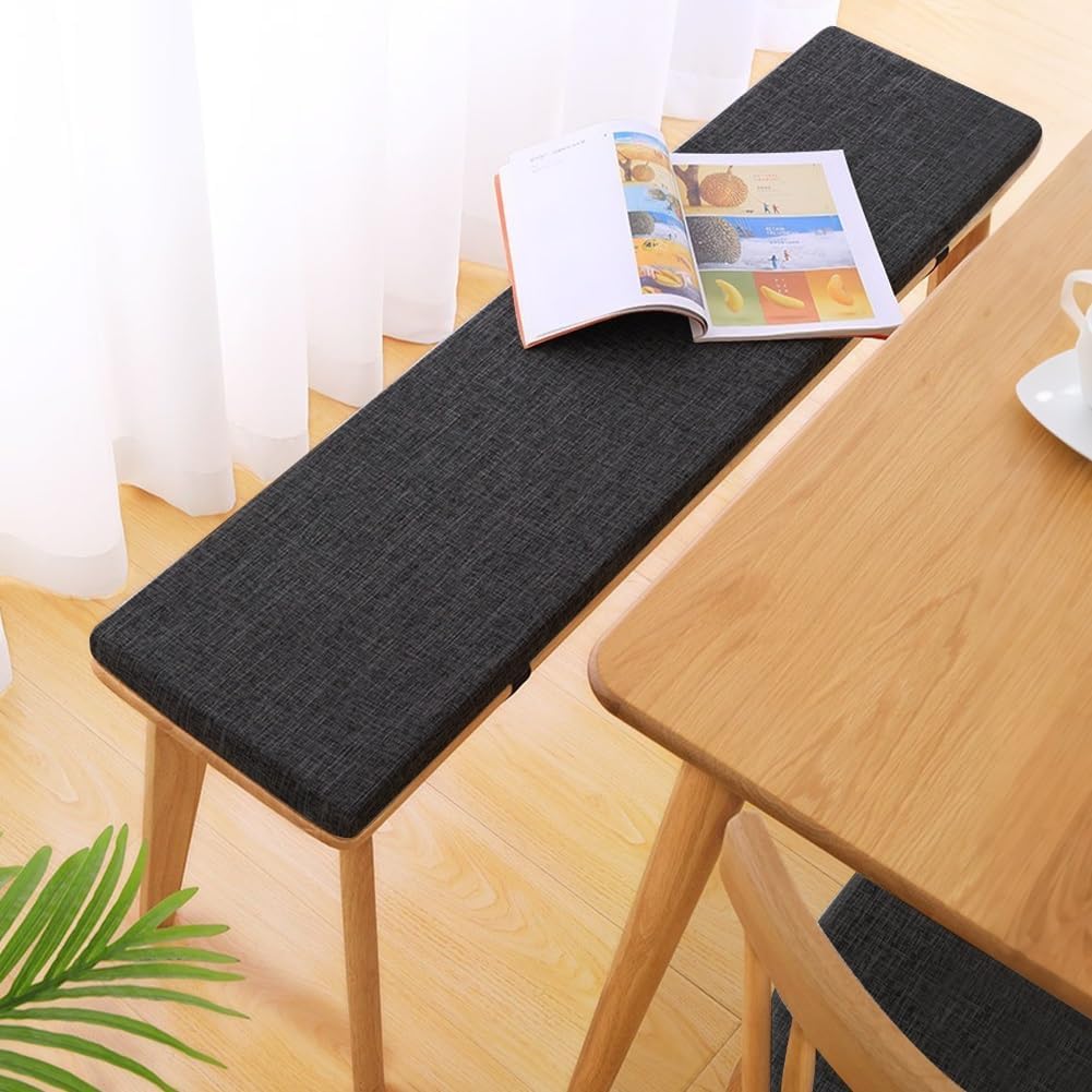 3cm Thick Bench Cushion for Indoor/Outdoor Custom Size Thick Linen Non-Slip Seat Pad with Zipper Removable Cover for Patio Garden Swing Porch Window Chair Furniture Cushions(Dark Gray,12x42)