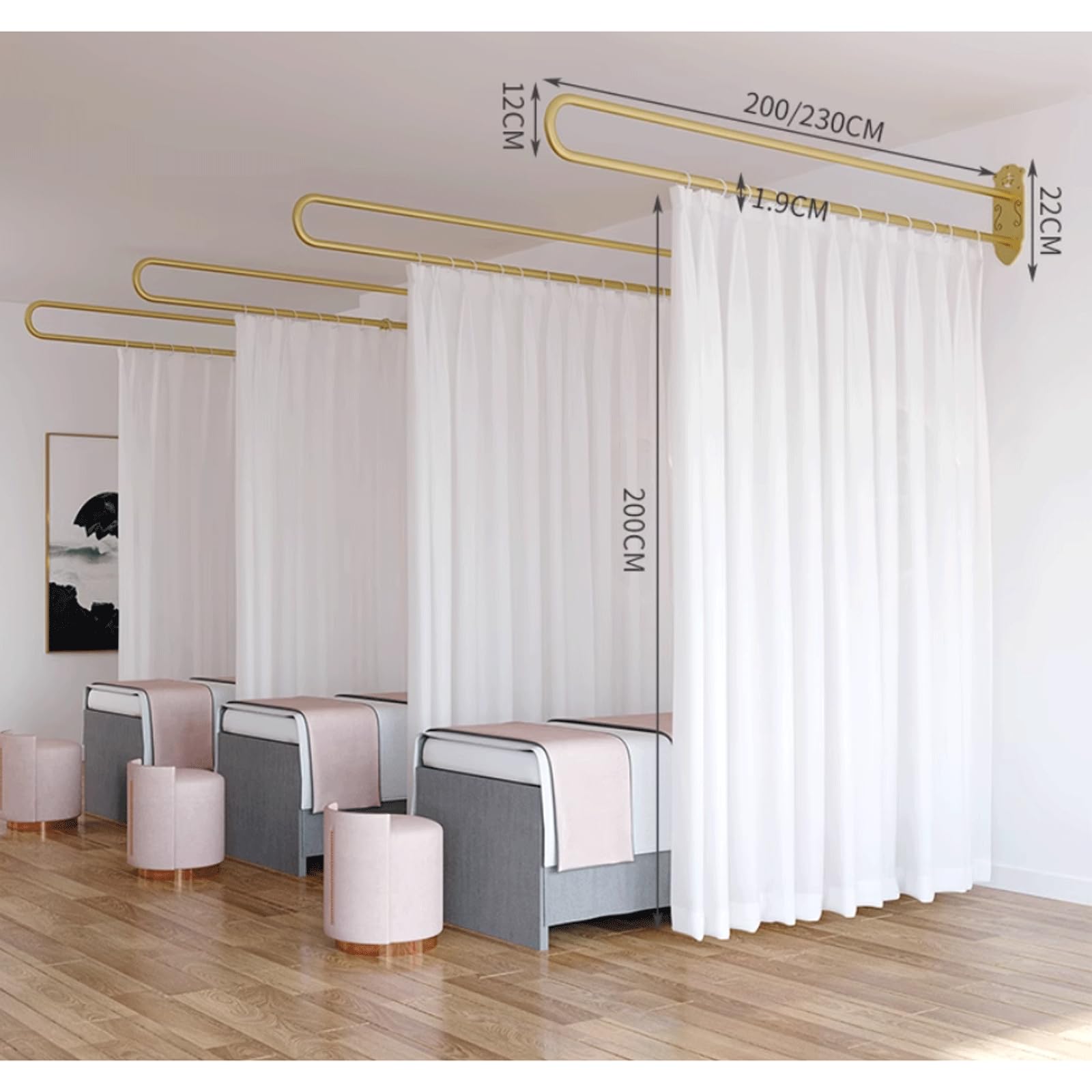 Paravento da parete – Supporto in metallo per la privacy, tende eleganti in tessuto, ideale per centri benessere, elegante divisorio per uffici e saloni